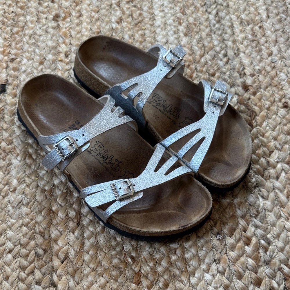 Birkis 38 ladies 7 by Birkenstock Silver Double Strap Sandals Rhinestone